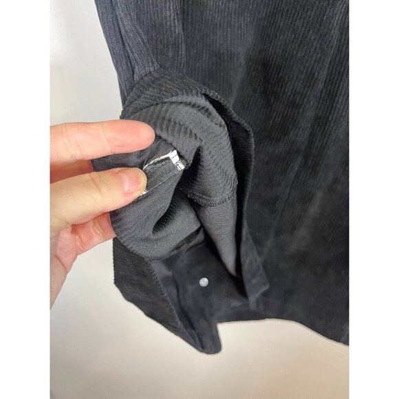 Retro Corduroy Mini Dress S Black Metallic Y2K Grunge Preppy Neutral Ribbed 80s - Picture 8 of 9